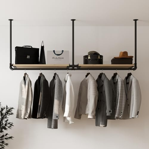 RSR Hangers Klädställ Garderob DIEK II, industriellt design för tak | Bredd 200 cm x Höjd 30 cm | Takgarderob | Garderobsstång | Klädkammare | Sovrum | Hall | Klädskåp