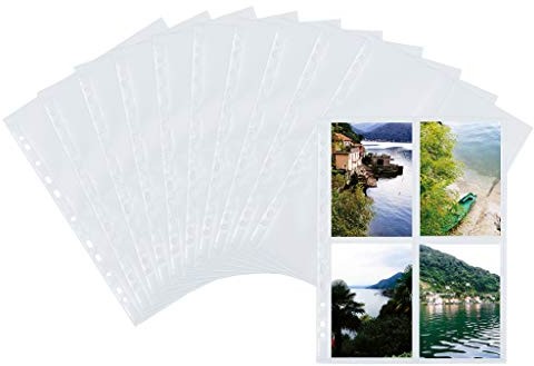 HERMA 7562 Fotohüllen für Ordner, 250 Stück, 10x15 cm, 4 Fächer geteilt, beidseitig bestückbare Fotophan Fotosichthüllen Sammelhüllen Postkartenhüllen Prospekthüllen mit Eurolochung, weiß