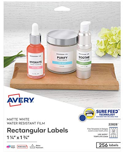 Avery Bedruckbare blanko rechteckige Etiketten, 3,2 x 4,4 cm, weiß, 256 anpassbare Etiketten (22828)