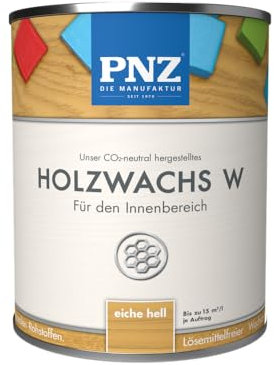 PNZ Holzwachs W für Innen | lösemitttelfreier Wachsanstrich | Nachhaltig hergestellt mit regionalen Rohstoffen | für alle Hölzer, Gebinde:0.25L, Farbe:eiche hell