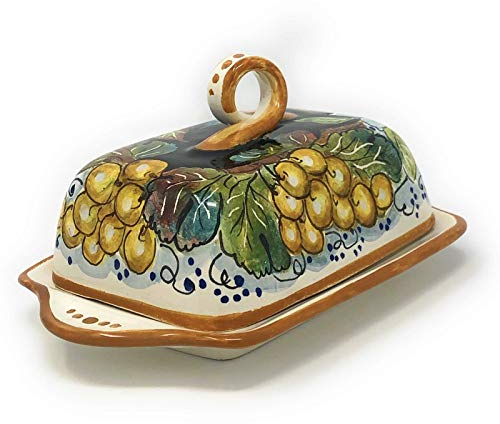 CERAMICHE D'ARTE PARRINI- Italienische Kunstkeramik, Butterdose Dekoration Obst, handgemalt, hergestellt in Italien Toscana
