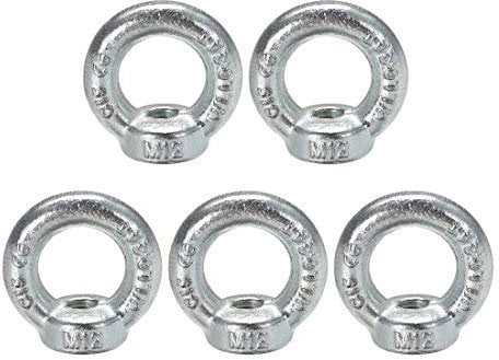 sourcingmap Lifting Eye Nut M12 Female Thread C15 Carbon Steel Round Shape for Rope Fitting Pack of 5