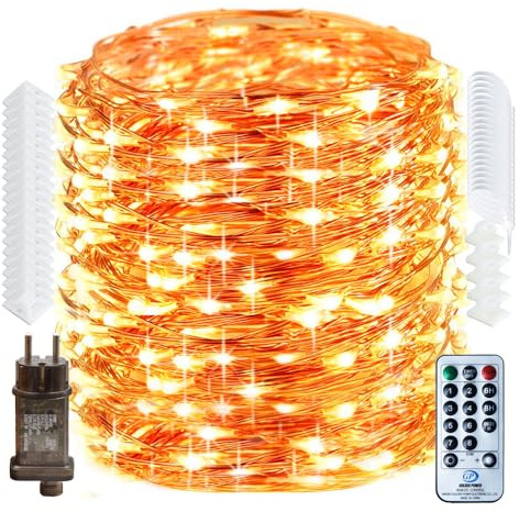 RcStarry 50M LED Lichterkette Draht aus Kupferdraht, 500 LEDs Wasserdicht IP65 Weihnachten LED Lichterkette mit Stecker, Fernbedienung, Timer, 8-Modi, Speicher für Außen, Innen Deko. Warmweiß