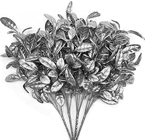 CATTREE Künstliche Silberblätter Weihnachtspflanzen, 4 Stück, Kunststoff-Blattstrauß, künstliche Goldpflanze, künstliche Sträucher, Simulationssträucher, Blumenarrangement-Füllstoff, DIY-Dekoration