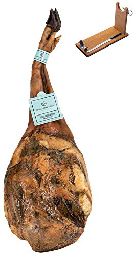 Pata Negra Schinken 100% Eichelmast Sánchez Romero Carvajal + Schinkenhalter + Messer (Vorderschinken) 5.0 - 6.0 Kg - Spanischer Iberico Schinken