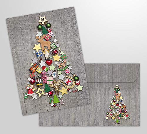 Lot de 10 cartes de Noël pliantes – Avec enveloppes assorties – Motif sapin de Noël coloré