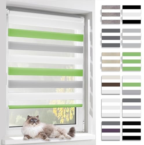BelleMax Doppelrollo Klemmfix ohne Bohren & mit Bohren, 70x120cm(BxH), Weiß Grau Grün, Duo Rollo, Sonnenschutz lichtdurchlässig Blickdicht, Klemmrollo Fensterrollo, Rollos für Fenster und Tür