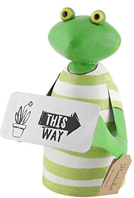 Exner GmbH 440s Zaunhocker Frosch 'This Way' mit grünem Ringelshirt, H. ca. 20 cm | EX-235095-G | 4260553562271