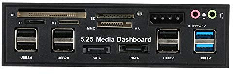 Grborn Multi-Function USB 3.0 Hub eSATA SATA Port Lecteur de Carte Interne PC Dashboard Media Front Panel Audio pour SD MS CF TF M2 MMC Cartes mémoire Compatible 5.25 Bay
