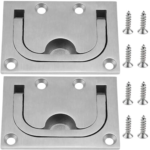 UBERMing 2 Pack Boat Flush Hatch Stainless Steel Marine Handle 76 x 57mm | Flush Hatch Locker Handles Boat Recessed Hatch Recessed Lift Pull Handle with 8 Screws for Cabinet Locker Marine Yacht Boat