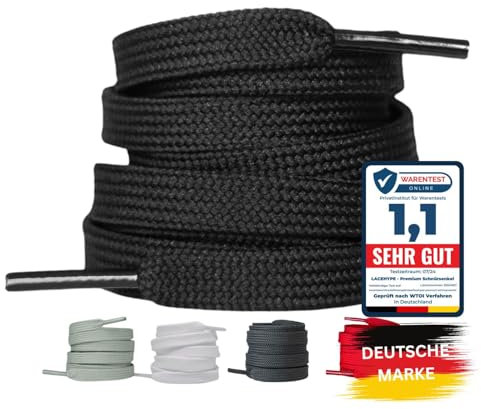 LaceHype 2 Paar Premium Schnürsenkel flach [10 mm breit ] LC1 reißfest Schuhbänder Ersatz Shoelaces aus Polyester für Sneaker, Sportschuhe, Laufschuhe, Turnschuhe (Schwarz, 110)