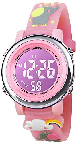 Bigmeda Kinder Armbanduhr 3D Cartoon Wasserdicht 7 Farben Lichter Kleinkind Handgelenk Digitaluhr mit Alarm Stoppuhr für 3-10 Jahre Jungen Mädchen kleines Kind (Elefant)