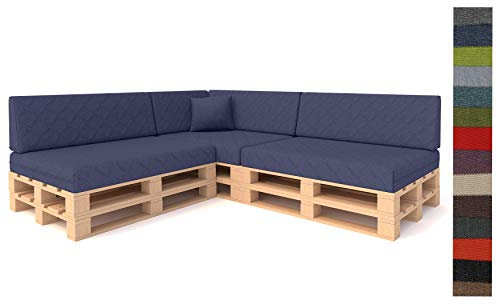 Pillows24 Palettenkissen 8-teiliges Set Palettenauflage Polster für Europaletten Hochwertige Palettenpolster Palettensofa Indoor & Outdoor Erhältlich Made in EU Blau