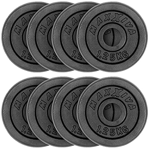 MAXXIVA Hantelscheiben 8er Set Gewichtsplatte je 1,25 kg Gusseisen schwarz 10 kg Fitness Krafttraining Bodybuilding Workout Gewichtheben Reha