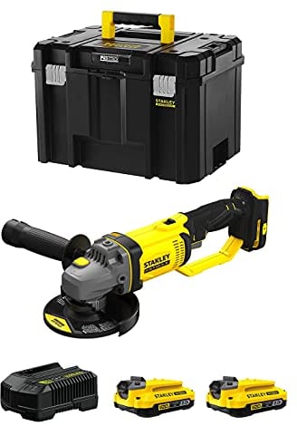 Smerigliatrice Angolare STANLEY FatMax SFMCG400D2T (2 Batterie 2,0 Ah + Caricabatteria + TSTAK VI)