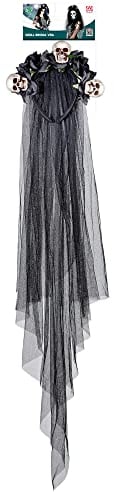 W WIDMANN MILANO Party Fashion 68566 - Brautschleier mit Totenköpfen und schwarzen Rosen, Dia de los Muertos, Halloween, Accessoire