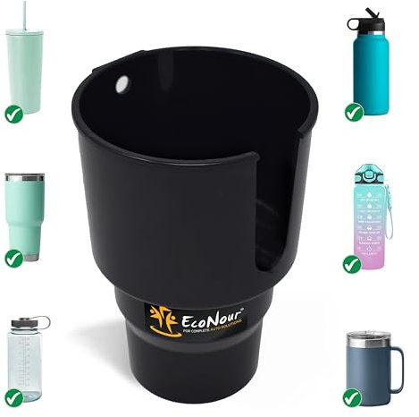 EcoNour Cup Holder Expander for Car to Keep Hydro Flasks (32/40 oz), Yeti, Nalgene & Stanley Water Bottles | Large Cup Extender Holder for Car to Carry Drinks | Detachable Car Coffee Mug Adapter