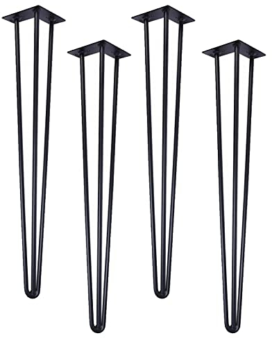 4 Piezas Patas de Muebles Three Rod Horquilla Metal Hierro Apoyo Escritorio Mesa Pies Negro,con Tornillos y Bases Protectoras Bricolaje para Mesa Café(Size:35cm/13.7in)
