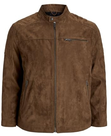 JACK & JONES Veste de motard pour homme, aspect cuir, grande taille, aspect cuir, cognac, EU7XL US5XL