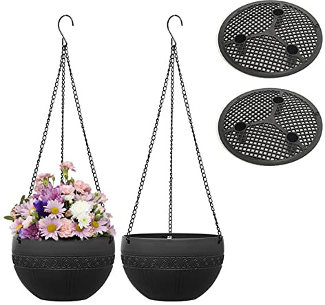 Pot de Fleurs à Suspendre pour extérieur, Auto-arrosage avec chaînes en Acier Inoxydable, Pots de Fleurs à Suspendre en Plastique avec Trou de Drainage, Pots de Fleurs Suspendus pour intérieur