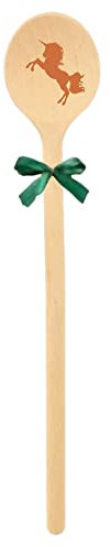 teemando® Marken-Kochlöffel aus Holz mit Lasergravur Motiv Einhorn und Schleife, Handmade aus Deutschland, Grillen, Kochen, Familie, Geschenkidee, Weihnachten