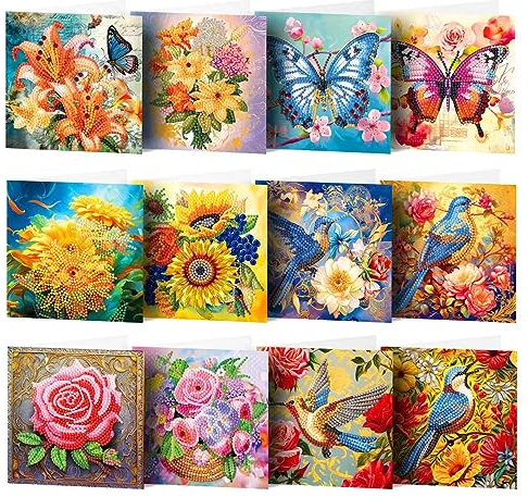 ycyingcheng Diamant Malerei Grußkarte, Blumen Vogel Wasser Diamant Grußkarte, Diamant Malerei Strass Kits für Weihnachten Lehrertag Muttertag