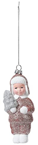 Christbaumschmuck Kunststoff Junge 13cm mit Tannenbaum Weihnachtskugeln Nostalgie rosa Altrosa