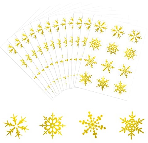 Becellen 12 Blatt Schneeflocke Aufkleber, Weihnachten Wasserdichte Selbstklebend Aufkleber Rund Sticker für Geschenk Dekoration