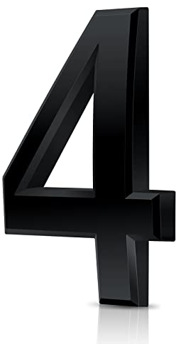 Vicloon Hausnummer, 4 in Schwarz Acryl Hausnummer,Höhe 7.5cm, Selbstklebende Haus-Nummer, für Tür, Briefkasten, Außen, Anti-Friktion, Wetterfest