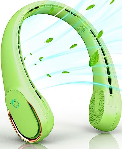 FrSara Portable Neck Fan, Bladeless, 5200mAh, 3-Speed, 360° Surround Wind, Ultra-Quiet, USB Rechargeable, Green