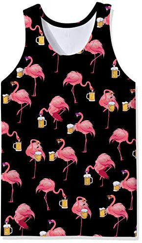 Loveternal Flamingo Bier Tank Tops 3D Druck T-Shirt Achselshirts Workout Muscle Shirt Tee Ärmelloses Shirt L
