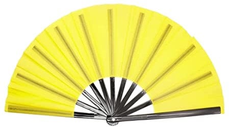 1SourceTek Large Folding Fan Nylon Cloth Handheld Folding Fan Chinese Kung Fu Tai Chi Fan Decoration Fold Hand Fan for Party Favors (Yellow)