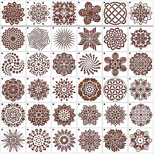 MWOOT 36 Stück Mandala Muster Schablone Painting Stencils,Wiederverwendbare DIY Dot Malerei Vorlage Stencil Kits,Mandala Skala Schablonen zum Malen auf Holz Leinwand Möbel Handwerk(13x13CM)