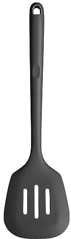 U-Taste Extra Long Silicone Slotted Turner, 315℃ Heat Resistant Food Grade Kitchen Spatula, Non Stick Seamless Flexible Rubber Cooking Flipper for Frying, Flipping Eggs, Fish, Pancake, Burger (Black)