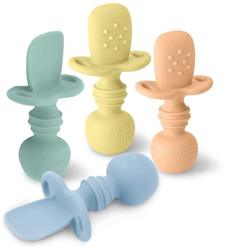 LittleWhispers Baby Silicone Spoons - Self Feeding 6 Months+ - First Stage, Baby Led Weaning - 4 Pack