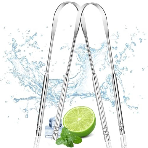 Tongue Scraper for Adults,Shunshi Stainless Steel Tongue Cleaners Reduce Bad Breath 100% Metal Tough Scrapers for Men and Women Hygiene Product ('U' Shape, 2 Pcs)