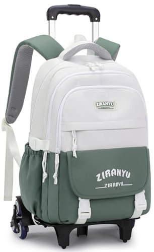 Mfikaryi Rollrucksack, Rucksack mit Rollen für Jungen, B-6 Rollen, grün, 6 Wheels