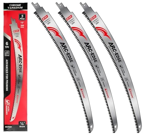 EZARC Lame de scie sabre de 380mm à dents japonaises, pour élagage, avec une bordure arquée et 6 dents par pouce, idéale pour la taille des arbres et la coupe de bois, lot de 3 pièces.