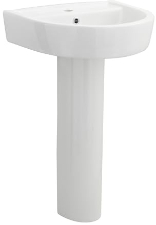 Balterley 520mm Bathroom Sink, Full Pedestal Ceramic Round Bowl Bathroom Wash Basin Sink with Overflow, 1 Tap Hole, Floor Standing Basin Sinks for Cloakroom - 520 x 450 x 825mm (White)