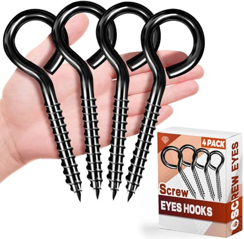 4 pernos de ojo de acero inoxidable negro, ganchos de ojo de tornillo grandes de 5 pulgadas para colgar, amarres, aplicaciones de alta resistencia