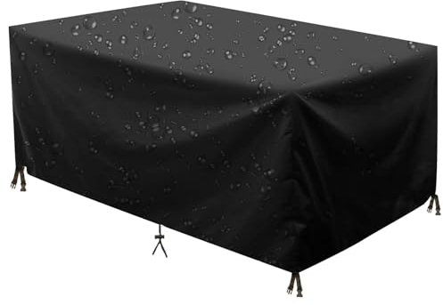 Leju Art Outdoor Garden Furniture Covers 460x445x100cm(LxWxH) Rectangle Patio Table Cover Heavy Duty 420D Oxford Fabric Rattan Cube Set Cover Rattan Furniture Cover for Patio Set Bistro Sofa-Black