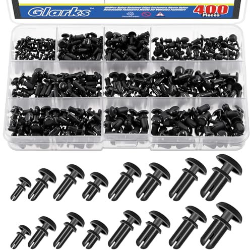 Glarks 400pcs 8 taille nylon amovible Push fixations rivets 2mm 3mm 3.5mm 4mm 5mm noir Push pinces rivets voiture pare - chocs clips de fixation