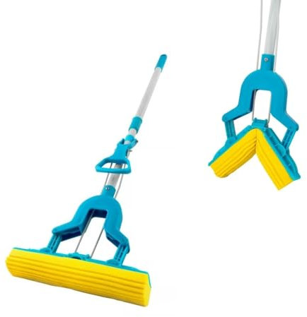 HOMESHOPA Super Absorbent Floor Sponge Mop with Telescopic Handle Self-Wringing Wood Floor Cleaning Mop for Hardwood Laminate Tile Kitchen Bathroom