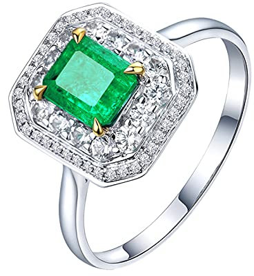 Beydodo Eheringe Damen Einzeln, Ring Weißgold 750 mit 1ct Smaragd Hochzeit Ringe Frauen Nickelfrei Gr.56 (17.8)