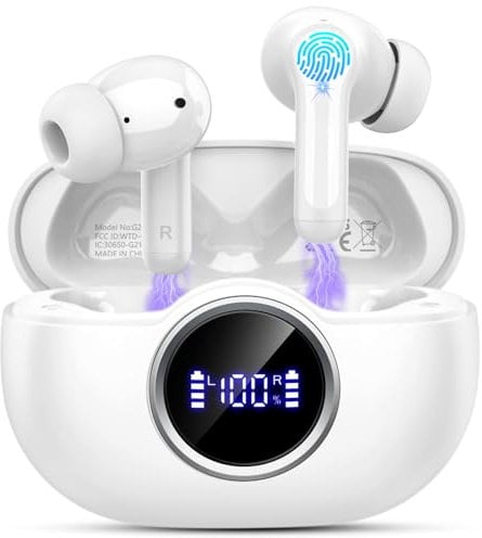 Wireless Earbuds, Bluetooth 5.4 Headphones in Ear New Wireless Headphones with 4 ENC Noise Cancelling Mics, Deep Bass Stereo Wireless Earphones 36H Playtime, Ear Buds IP7 Waterproof/LED Display/White