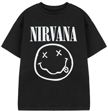Nirvana Kinder T-Shirt | Kurzarm-Grafik-T-Shirt für Jungen und Mädchen in Schwarz | Klassisches Grunge-Bekleidungsoberteil mit Distressed-Band-Logo-Print | Vintage-Rockband-Merchandise-Geschenk