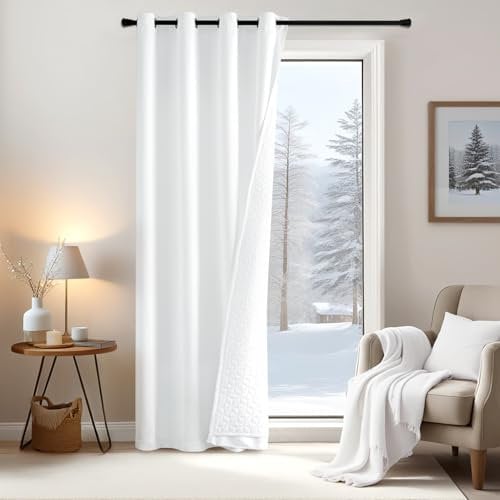 EMEMA Rideaux Thermique Tsolants et Anti-Froid Rideau Coupe-Vent Double épaisseur Occultant 1 Pièce Gris 132 x 225 cm Salons Les Chambres et Les Balcons