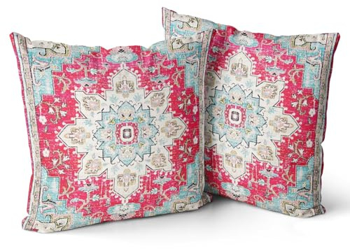 Snylcce 2er Set Boho Kissenbezüge Dekokissen 65 x 65 Samt Soft Kissenbezug Böhmischer Retro Ethno Dekorative Kissenhülle Zierkissenbezüge für Sofa Schlafzimmer Wohnzimmer Zuhause Dekoration Rose