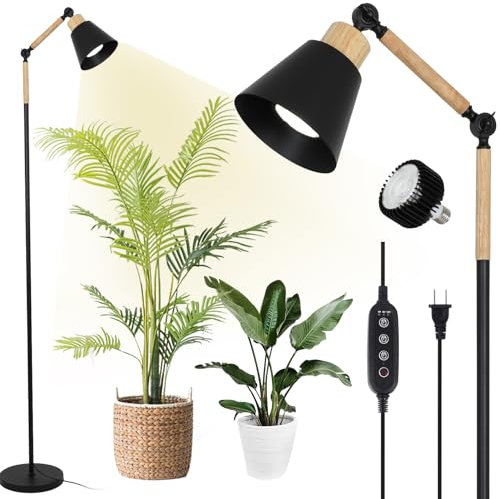 Rayofly Schwarze Pflanzenlampe LED Vollspektrum, 20W Grow Lampe Pflanzenlicht für Zimmerpflanzen, Höhenverstellbare Led Grow Lampe mit Timer 4/8/12H, Stand Grow Light für Pflanze oder Samen