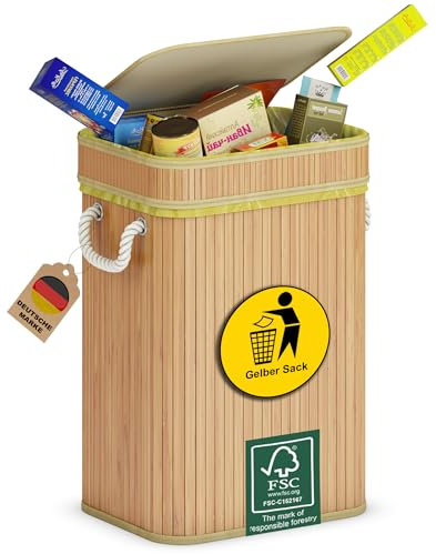 ADEL DREAM Mülleimer Bambus-Müllsackhalter Der praktische Müllsackhalter für gelbe Tüten eignet Sich hervorragend für gelbe Müllbeutel Der stabile Mülleimer Quadratische Holzfarbe 74L